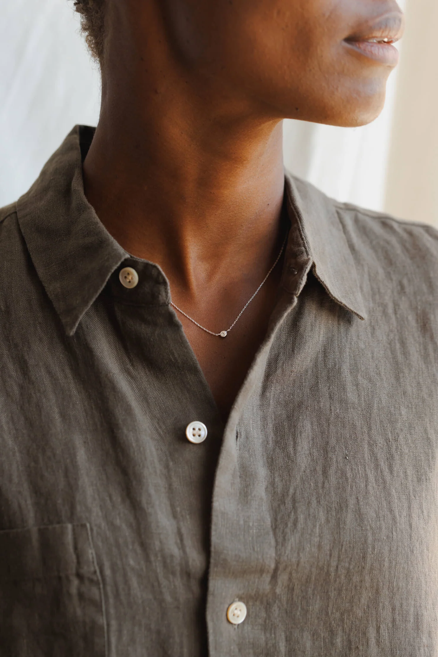 Gaia White Sapphire Solitaire Necklace - Image 5