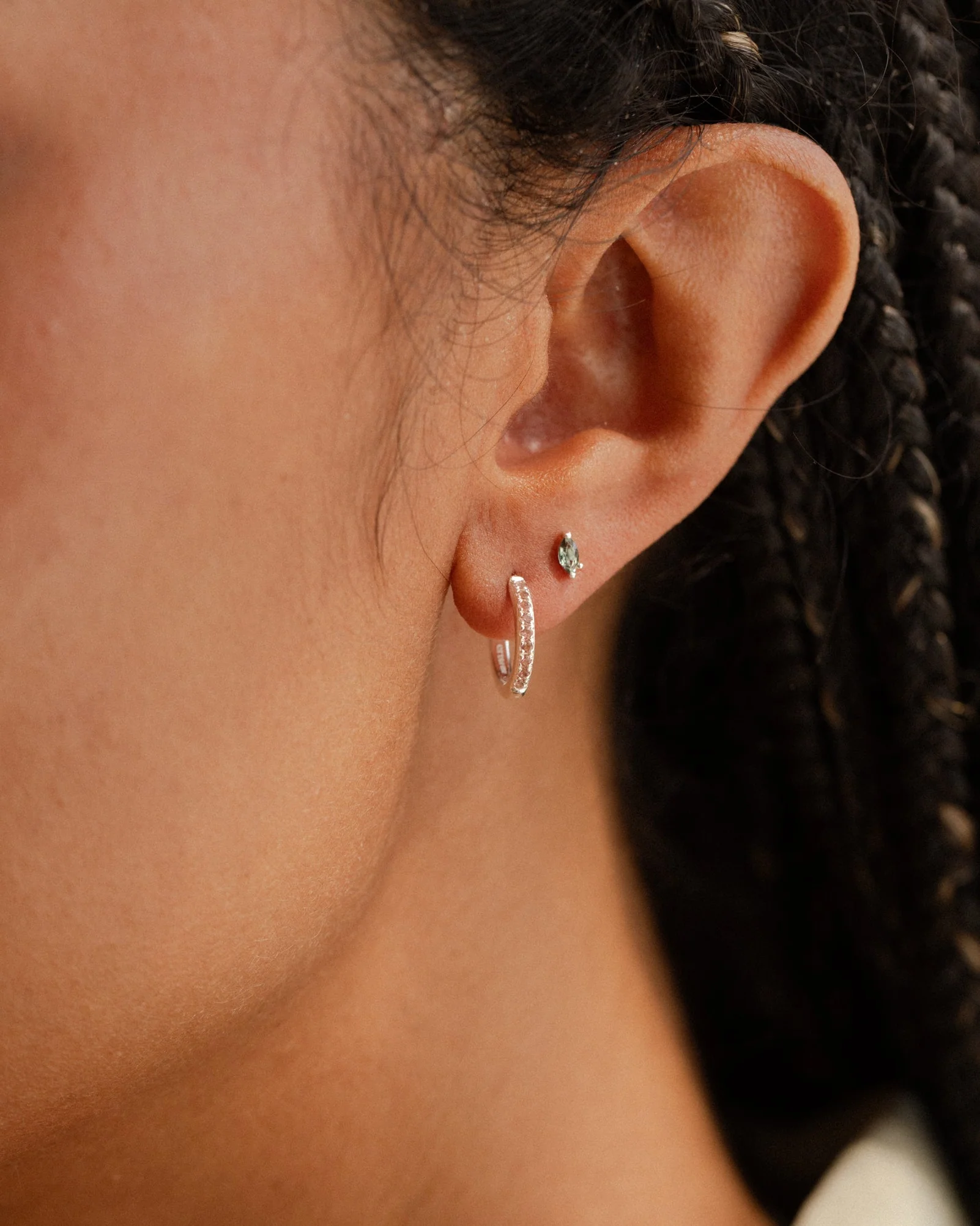 Silver Aura Birthstone Huggie Hoops - Image 5