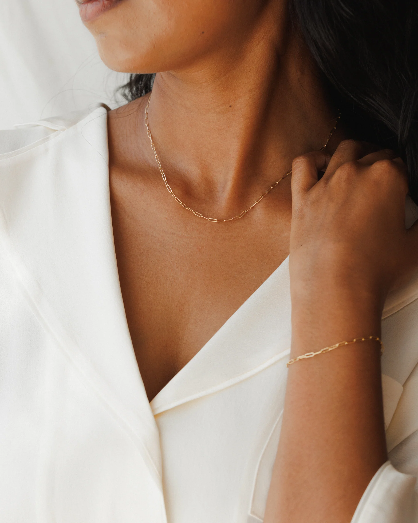 Solid Gold Dainty Paperclip Chain - Image 5
