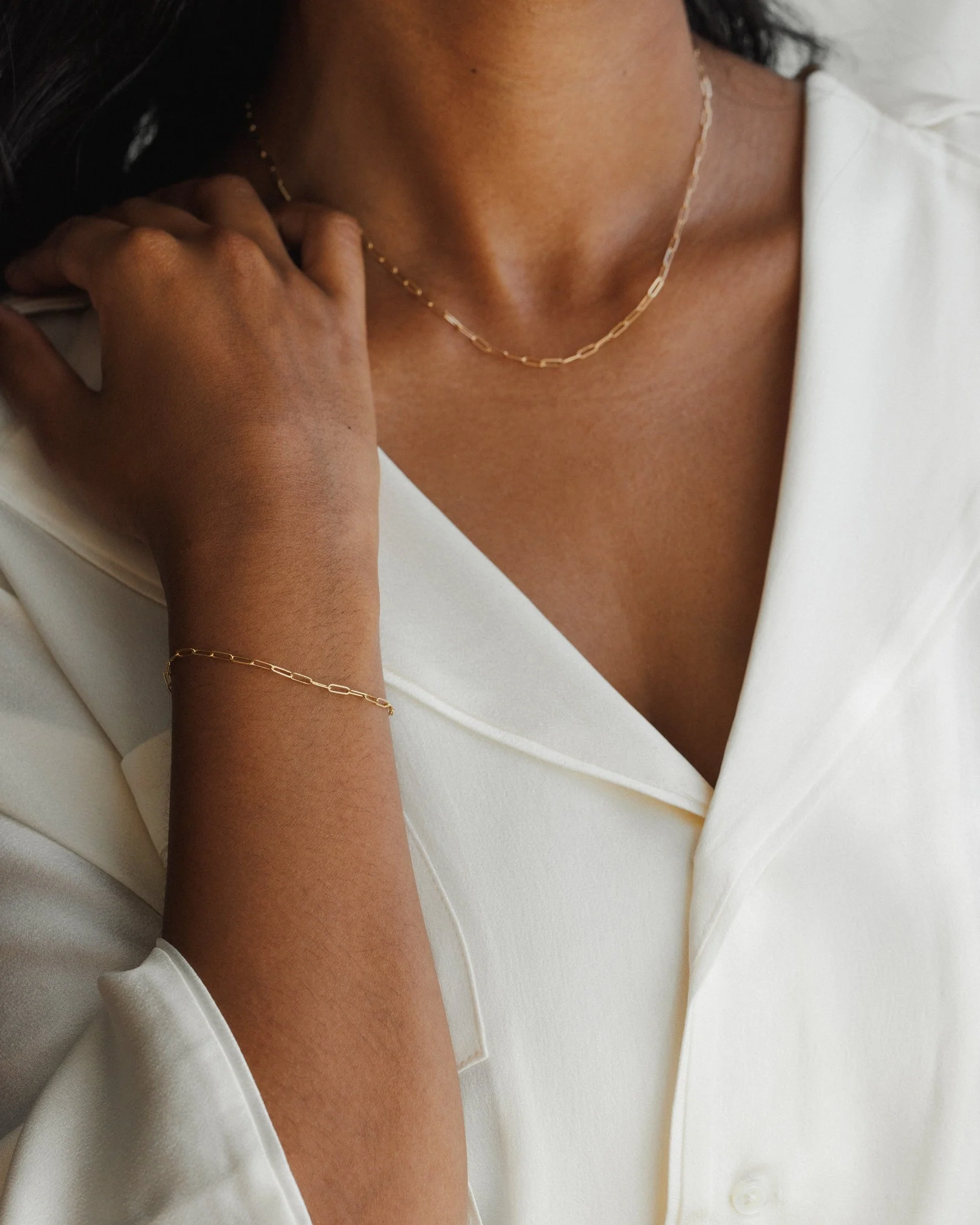 Solid Gold Dainty Paperclip Chain Bracelet - Image 6