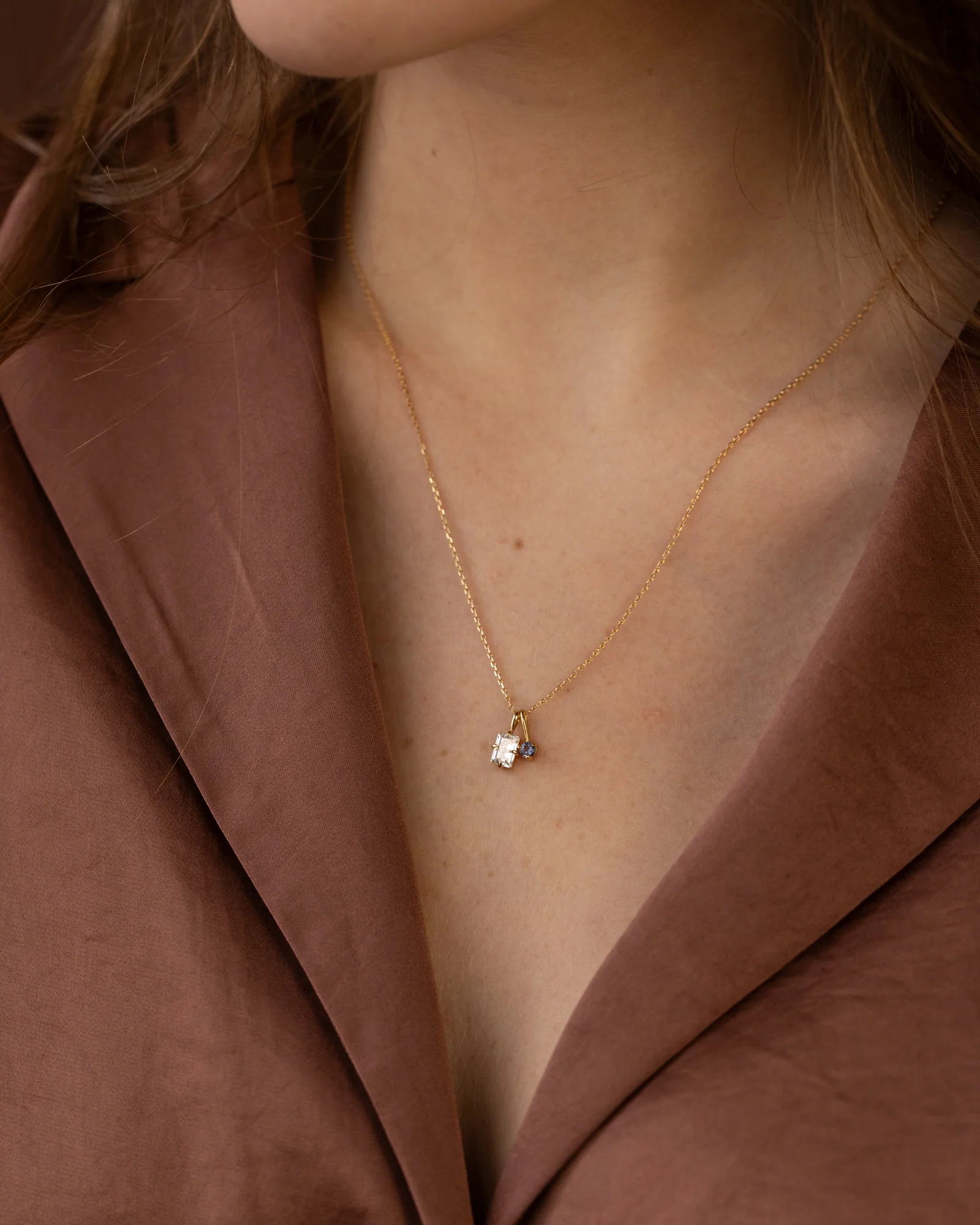 Solid Gold Toi et Moi Necklace - Image 3