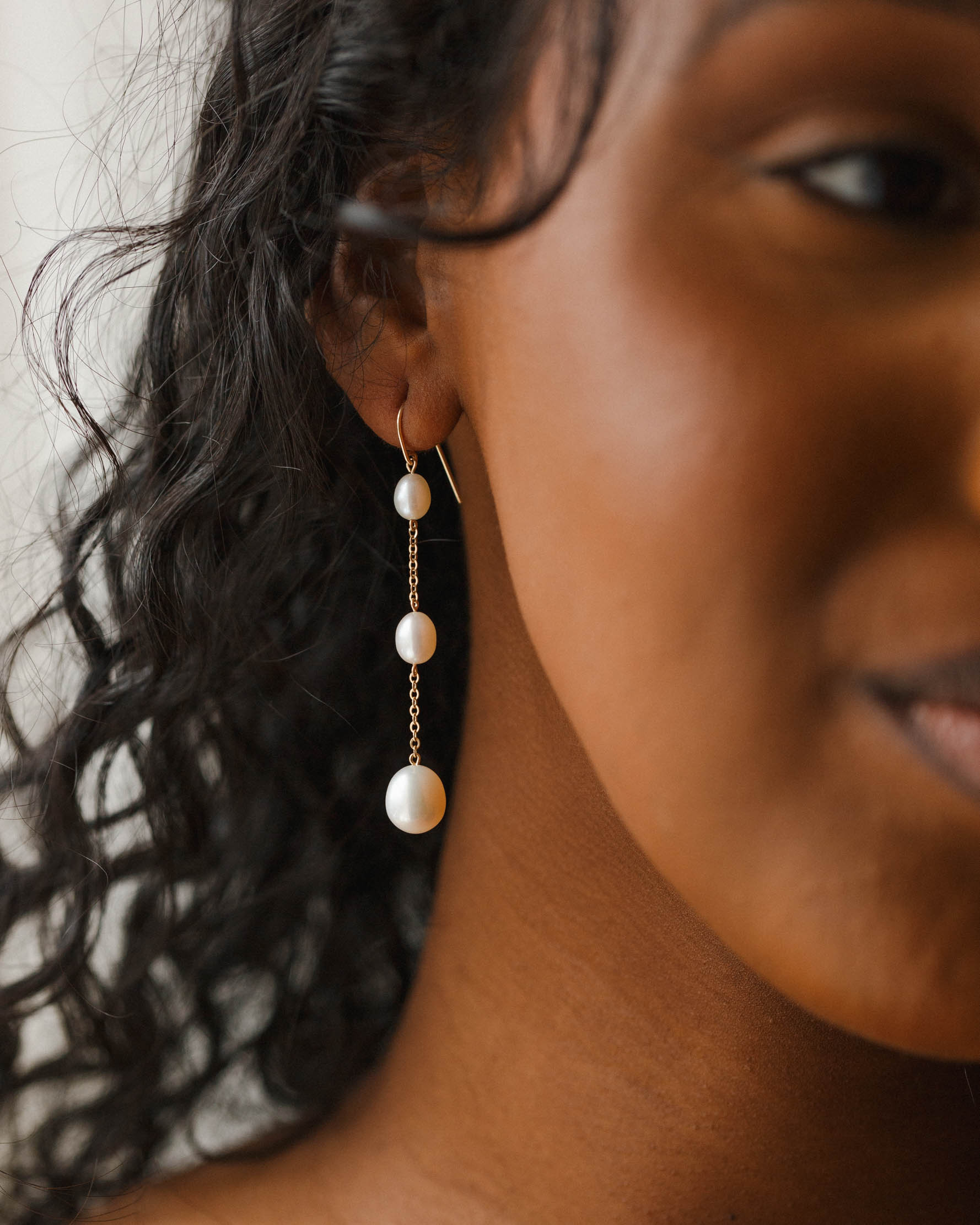 Trinity Pearl Drop Earrings - Image 3