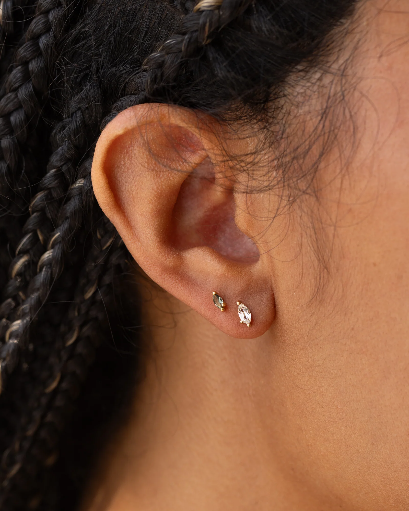 White Sapphire Leaflet Studs - Image 2