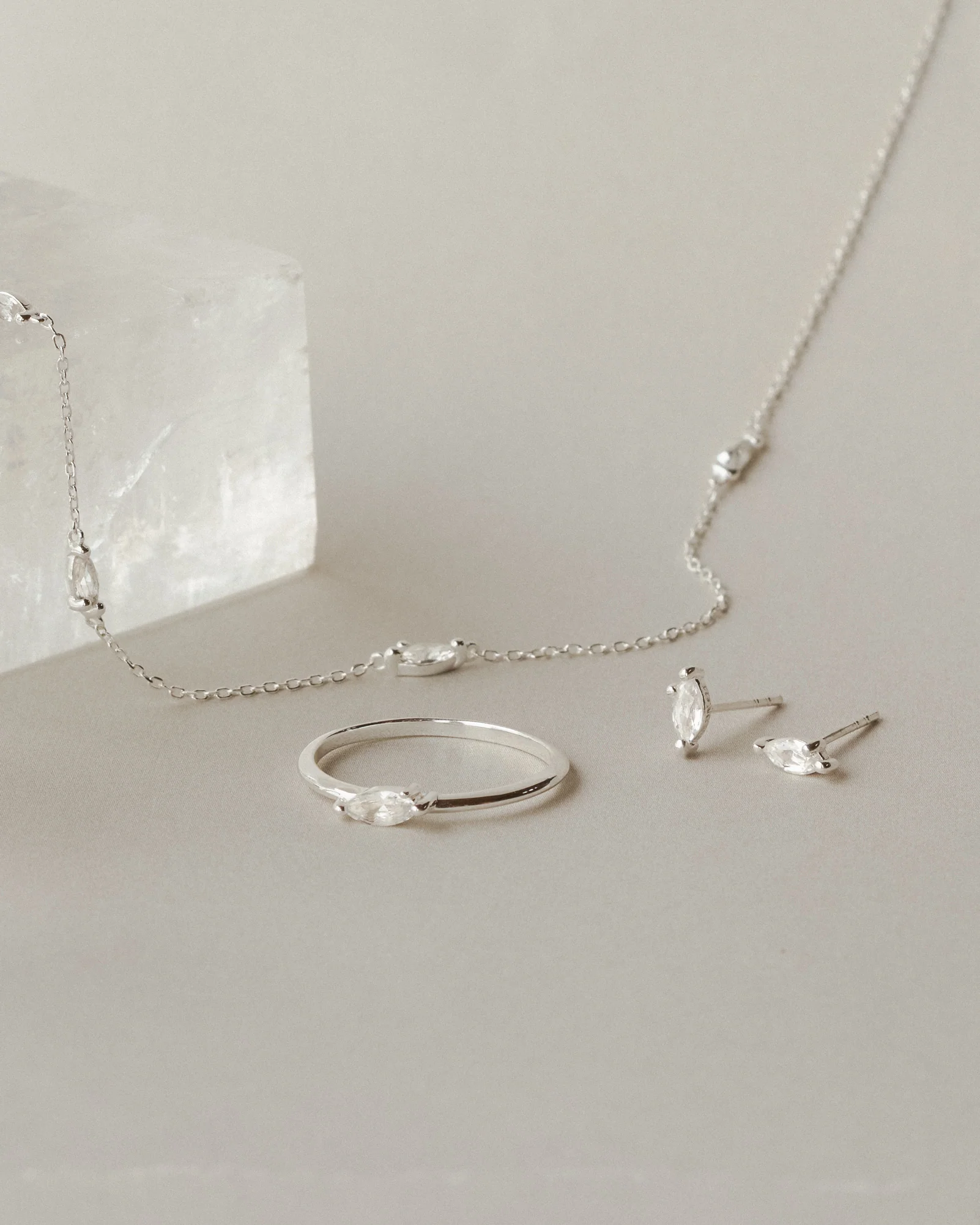 White Sapphire Leaflet Studs - Image 7